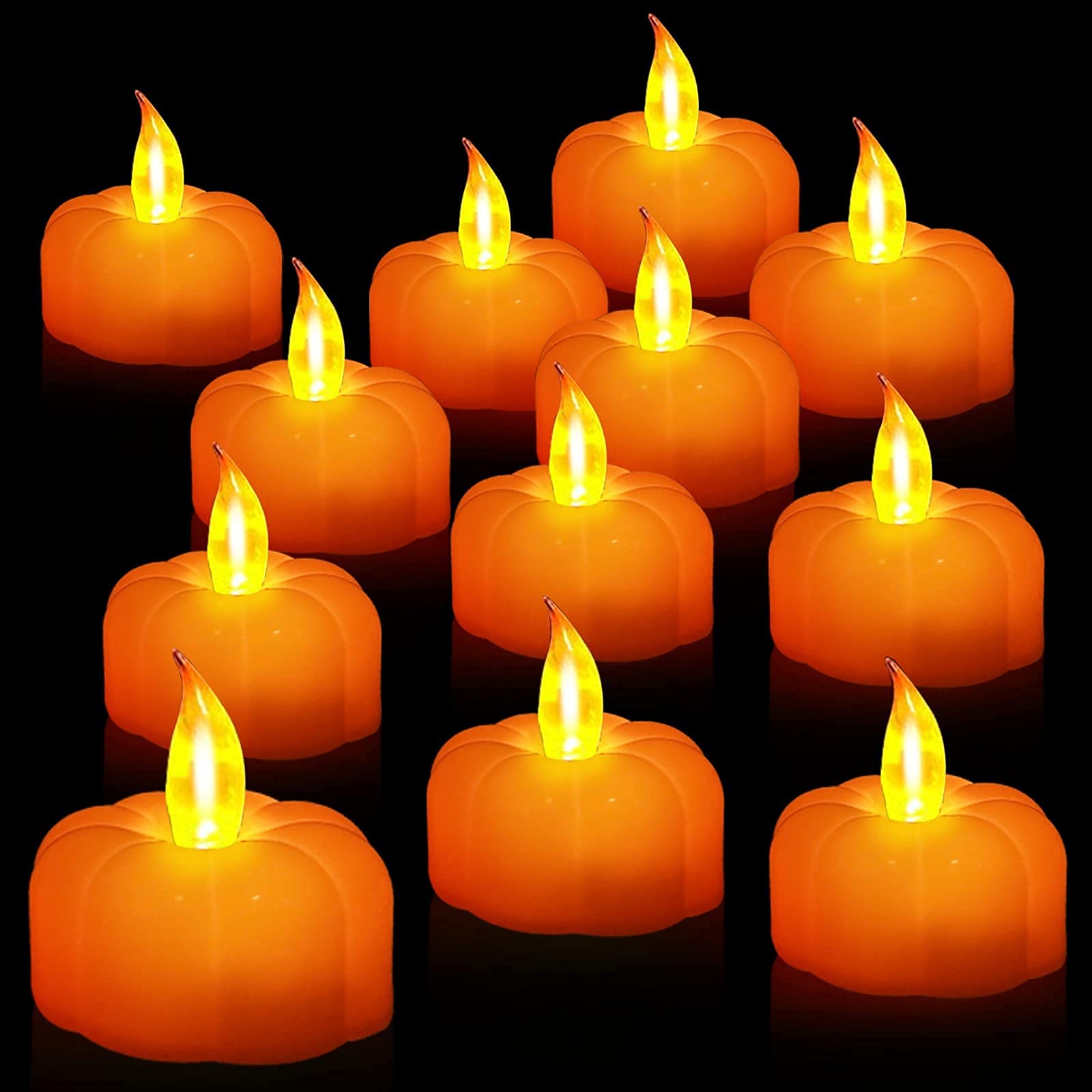 Turnmeon 12 Pack Fall Pumpkin Tea Lights, Led Pumpkin Flame Less Candles Battery Operated Fall Decoration Flickering Candles For